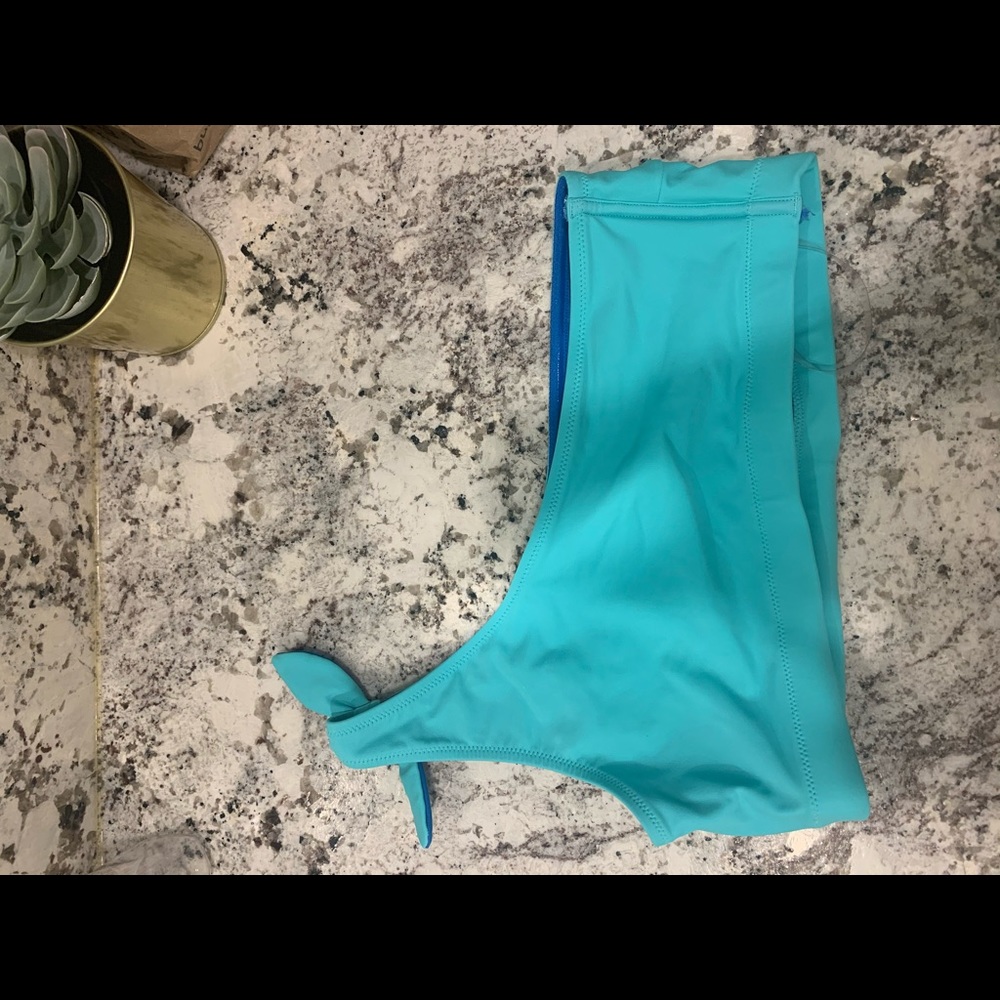 ONE SHOULDER TEAL SWIM TOP